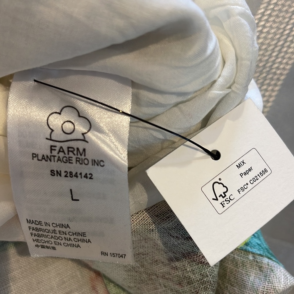 Farm Rio NWOT Forest Palm Linen Dress with adjustable Straps & Rushed back. - Picture 13 of 16